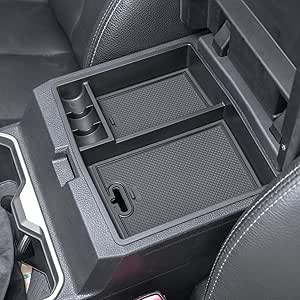 JDMCAR Center Console Organizer Compatible with 2024 2025 Toyota Tacoma Accessories, Armrest Insert ABS Plastic Coin Holder Secondary Storage Box with Non-Slip Silicone Mat (Black Trim)