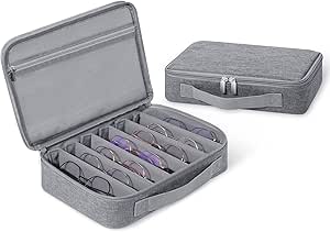 MoKo Sunglasses Organizer Case, Travel Glasses Case with for Multiple Pairs, Adjustable Eyeglasses Storage Box, Sunglasses Holder for Women Men Gray