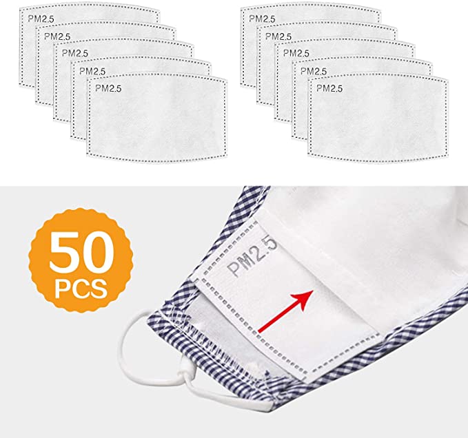 PM2.5 Activated Carbon Filter for Mask - 5 Layers Replaceable Protective Parts Filters Air Filtration for Adult, Cut Smaller for Children - 50pcs