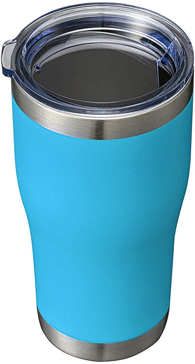 20oz Tumbler Stainless Steel Reusable Coffee Travel Mug with Spill Proof Lid Double Wall Blank Vacuum Insulated Metal Thermal Cups for Cold Hot Drinks Women Men (Powder Coated Deep Sky Blue, 1 Pack)