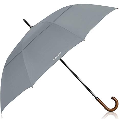 ZEKAR Wooden J-Handle Umbrella, 54" & 60", UV & Classic Versions, Large Windproof Stick Umbrella, Auto Open for Men and Women