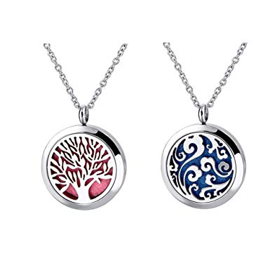 2pcs Essential Oil Pendant Necklace Gift Set with 316L 23.4" Stainless Steel Chain ,Refill Pads