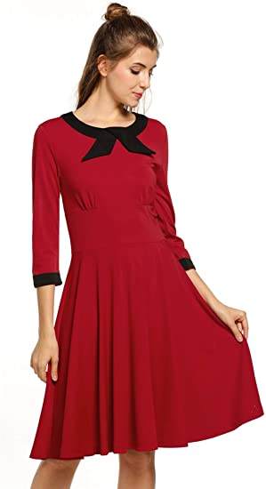 ACEVOG Women's 1950s 3/4 Sleeve Casual Knee Length Retro Party Dress