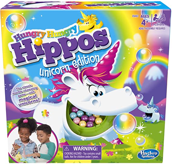 Hasbro Gaming Hungry Hungry Hippos Unicorn Edition Board Game; Pre-School Game for Kids ages 4 and Up; For 2 to 4 Players