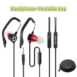 HeadphoneHang-ear Fitness Bass Skid-proof Built-in Control Key In Ear Bass Sports Headphone Earphone for Running with Microphone Red Portable Mini Round Hard Storage Case BagRed Hang-ear121