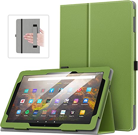 MoKo Case Fits All-New Kindle Fire HD 10 & 10 Plus Tablet (11th Generation, 2021 Release) 10.1" - Slim Folding Stand Cover with Auto Wake/Sleep, Olive Green