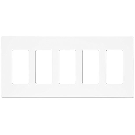 Enerlites SI8835 Screwless Decorator/GFCI Wall Plate 5-Gang Standard Size Child Safe Cover Plate, White