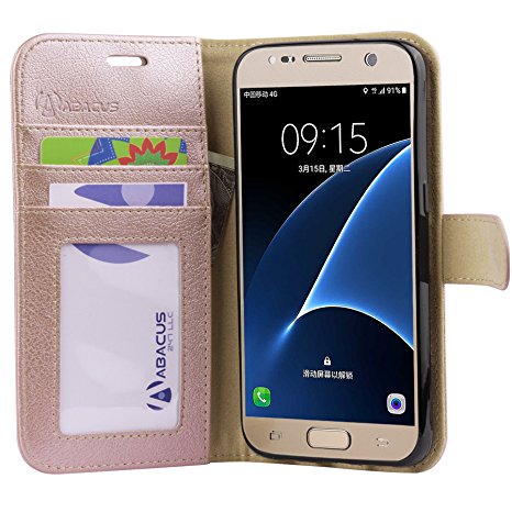 Abacus24-7 Wallet Series Samsung Galaxy S7 Case with Flip Cover and Stand, Rose Gold