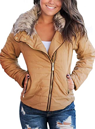 Dokotoo Womens Winter Fashion Zip Up Quilted Jacket Coat Outerwear (S-XXL,No Hooded)