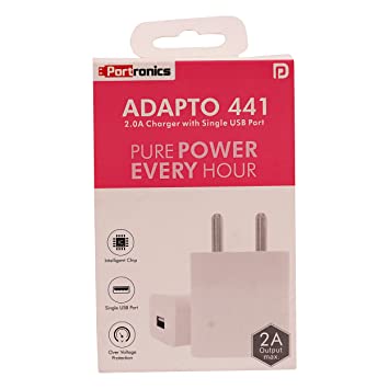 Portronics Adapto 441 2.0A Charger with Single USB Port - White (4.5 x 4.2 x 2.4cm)