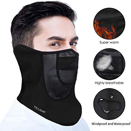 TEUME Half Balaclava Face Mask Ski Mask Men Ear Warmer Women Windproof for Skiing Snowboarding Motorcycling Cold Weather Winter Sports Protect Your Nose Mouth Ears and Neck(Neck Gaiter)