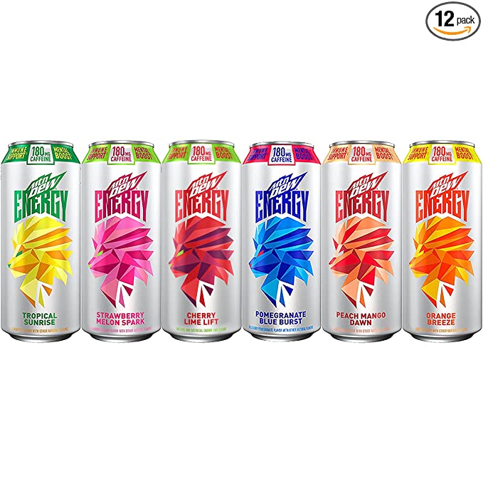 MTN DEW ENERGY 6 Flavor Variety Pack, 16 Fl Oz (Pack of 12)