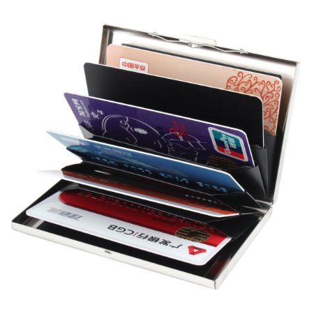 Kinzd Ultra Thin Aluminum Metal Wallets - RFID Blocking Credit Card Wallet Holder for Men and Women - Best Card Protector with 6 PVC Slots and Durable Stainless Steel Latch