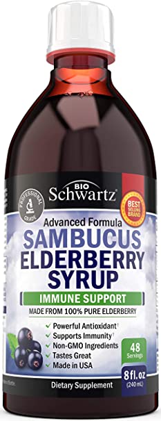 Sambucus Black Elderberry Syrup - Powerful Antioxidant for Daily Immune Support - 100% Pure Advanced Formula - Non-GMO & Vegan - Great Tasting - for Kids & Adults - 8 Ounce Bottle