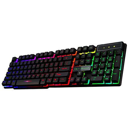 Gaming Keyboard, LED Backlit USB Wired Computer Keyboard Mechanical-Feel Keyboard w/ Suspension Keys Design & 3-Backlit Mode Setting (Black)