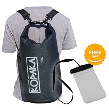 Waterproof Dry Bag Backpack by Kopaka. Lightweight Sports, Adventure Travel Bag with 2 Shoulder Straps