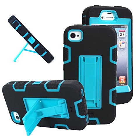 iPhone 4s case, iPhone 4 case, MagicSky Robot Series Hybrid Armored Case with Kickstand for Apple iPhone 4/4S - 1 Pack - Retail Packaging - Blue/Black