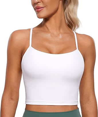 CRZ YOGA Womens Butterluxe Y Back Longline Sports Bras - Spaghetti Straps Racerback Padded Yoga Bra Workout Crop Tank Top