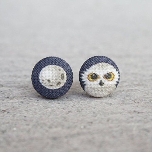 Night Owl Fabric Button Earrings