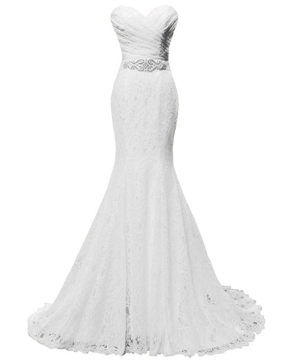 Solovedress Women's Lace Wedding Dress Mermaid Evening Dress Bridal Gown with Sash