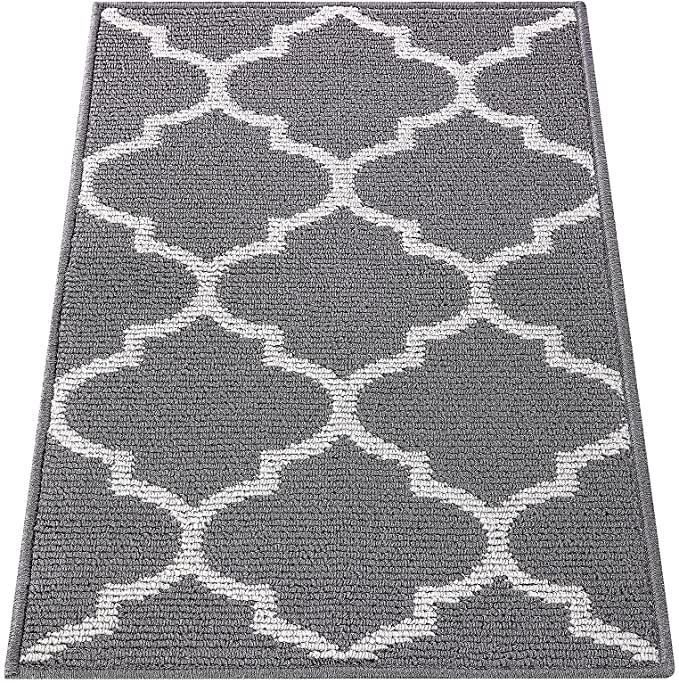 OLANLY Indoor Door Mat, 20x32, Non-Slip Absorbent Resist Dirt Entrance Rug, Machine Washable Low-Profile Inside Floor Mat Door Rugs for Entryway, Grey Trellis