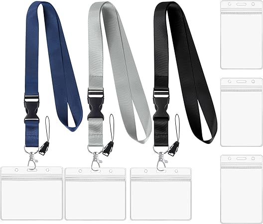 Vicloon Lanyard with Card Holder, 3Pcs Nylon Neck Strap and 6Pcs Vertical Badge Holders, Detachable Neck Strap Lanyard Office Lanyard for Mobile Phone ID Card Holder Access Cards(Black)