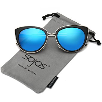 SojoS Retro Fashion Cat Eye Women Sunglasses Metal Frame Mirrored Lenses SJ1002