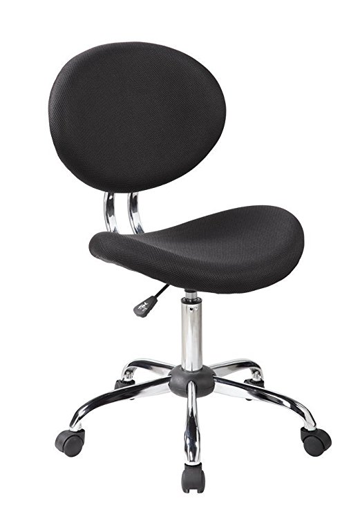 eurosports Task Chair ES-1011-BK Mid-Back Fabric Chair without Arms and Chrome Base,Black