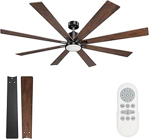 hykolity 72 inch Ceiling fan with lights and Remote Control,Quiet Indoor Reversible DC Motor Ceiling Fan 8 Blades,Dimmable 5CCT,6-Speed Modern Ceiling Fan-Black