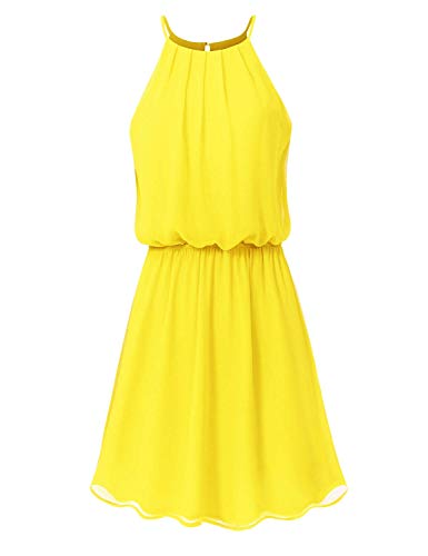 JSCEND Women's Sleeveless Double Layered Pleated Neck Cami Chiffon Mini Dress (S~3XL)