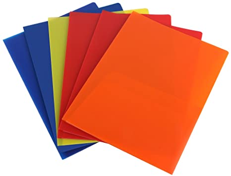 Eagle Plastic Pocket Folder, Heavy Duty with 2 Pockets, Letter Size, Assorted Colors, Pack of 6 (2-Pocket Folder)