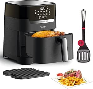 Tefal Fry & Grill Power 2in1 Heißluftfritteuse | 1400 Watt | 4,2 L | Air Fryer   Digitales Rezeptheft & Ingenio Pfannenwender | Druckguss-Alu Grillplatte | 8 Auto Programme | für bis zu 6 Personen