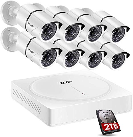 ZOSI 5.0MP Security Camera System 8 Channel 5.0MP Surveillance DVR Kit and (8) 5.0MP Outdoor Night Vison CCTV Camera with 2TB Professional Surveillance Hard Drive