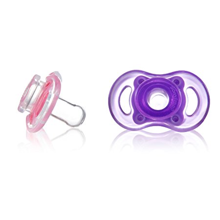 Born Free Bliss 6M  Natural Shape Pacifier, 2-Pack (Pink & Purple)