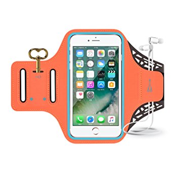 Sport Armband, Yomole Sweatproof Running Exercise Fitness Cell Phone Sportband Bag with Fingerprint Touch & Key Holder & Card Slot for iPhone 7 7 Plus 6 Plus Samsung Galaxy S8 S7 Edge Note LG (Orange)