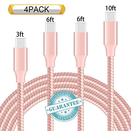 DANTENG USB Type C Cable,4 Pack 3Ft 6Ft 6Ft 10Ft USB C Cable Nylon Braided Long Cord USB Type A to C Fast Charger for Samsung Galaxy Note8 S8 Plus, LG G6 V30 V20, Pixel (Pink)