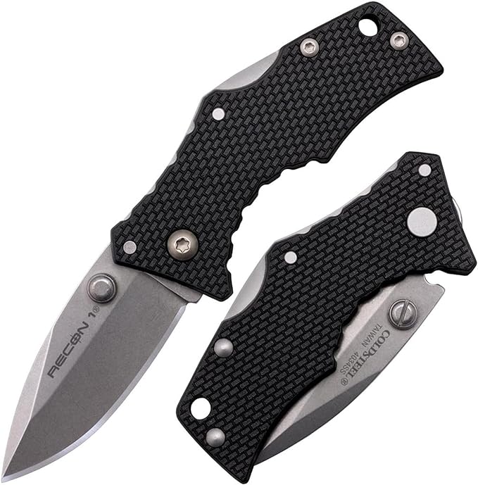 Cold Steel Micro Recon 1 2" 4034SS Razor-Sharp Blade 2.375" Griv-Ex Handle Tactical Folding Knife w/Tri-Ad Lock, Ambidextrous Pocket/Belt Clip