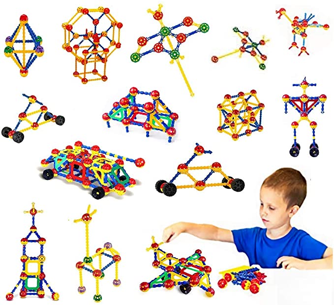 214 Piece STEM Toys Kit, Creative Construction Engineering Building Blocks Fun Educational Building Toy Set for Ages 3 4 5 6 7 8 9 10 Year Old Boys & Girls, Top Blocks Game Kit, Best To (214 piece)