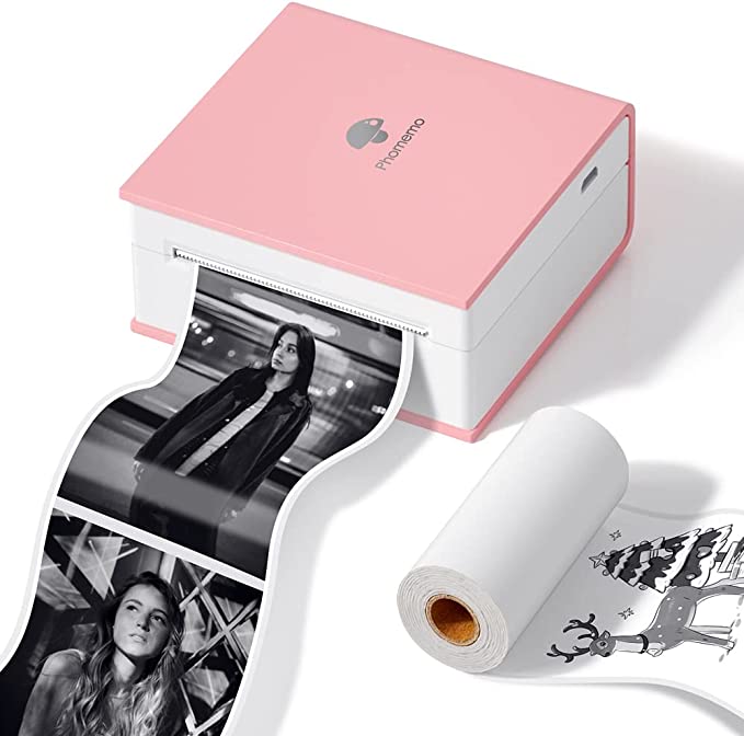 Phomemo M02 Mini Printer - Pocket Sticker Printer, 203dpi Thermal Instant Photo Printer, Small Bluetooth Wireless Picture Printer, Portable Phone Printer for Children, Work with Phone & Tablet, Pink