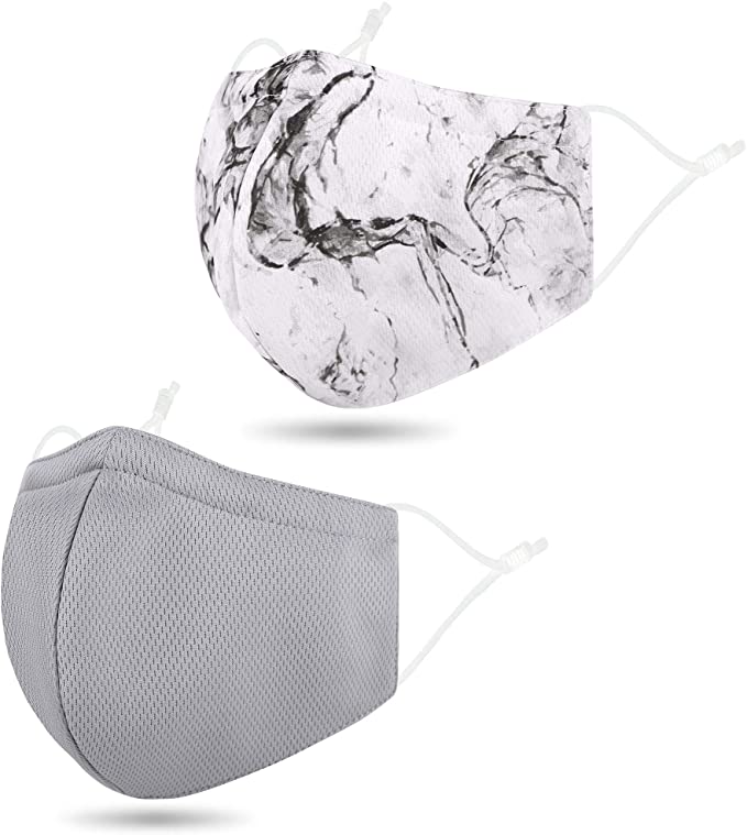 Washable Maks Reusable Cloth Fabric with Prints, Bulk 2_Grey/Marble Black