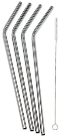 Stainless Steel - High Quality Reusable Straws with Pipe Brush - Set of 4