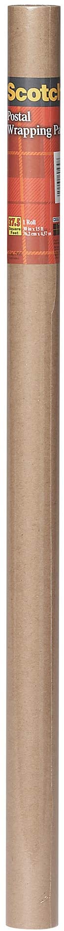 Scotch Postal Wrapping Paper, 30 Inches x 15-Feet, Kraft Paper, 60# (7900-12), Pack of 12