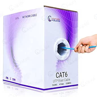 NewYork Cables Cat 6 Cable 1000ft – Cat6 Riser (CMR) - 4 Pair UTP Solid Conductor - 23 AWG 550 MHz, 1 GBit/s High Speed Fluke Tested - Bulk Ethernet Cable (Blue)