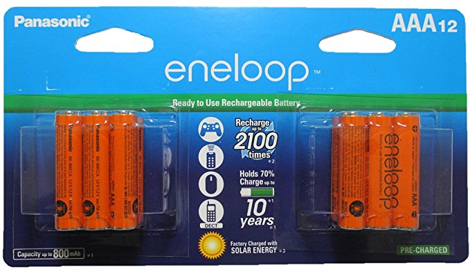 Eneloop  AAA 2100 Cycle Ni-MH Pre-Charged Rechargeable Batteries Orange Pack of 12