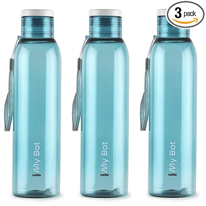 CELLO My Bot PET Bottle | 100% food grade | Leak proof and Break proof | Perfect for staying hydrated at the school,college, work, gym and outdoor adventures Water Bottle | 1000ml X 3 | Aqua Blue