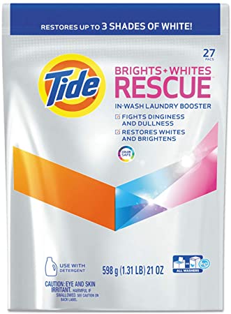 Tide Tide Brights and Whites Rescue, in-wash Laundry Detergent Booster Pods, 27 Count, Pack of 4, 108 Count