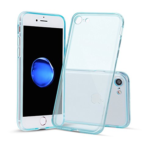 iPhone 7 Case, Shamo's [Crystal Clear] Case [Shock Absorption] Cover TPU Rubber Gel [Anti Scratch] Transparent Clear Back, Soft Silicone, Screen Raised Lip Protection, Impact Resistant, (Blue)