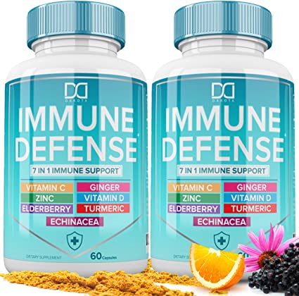 7 in 1 Immune Support Supplement with Elderberry, Vitamin C and Zinc 50mg, Vitamin D 5000 IU, Turmeric Curcumin & Ginger, Echinacea - Immunity Booster for Adults Kids, Immune Defense (120 Capsules)