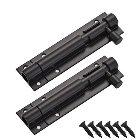 JQK Barrel Bolt Lock, Alumine Thickened 1.2mm Door Latch, 3 Inch Matte Black Finished, 2 Pack HBB203-P2