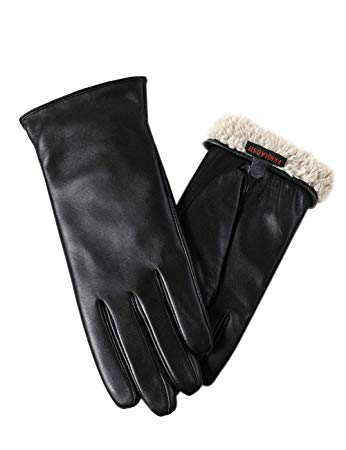 Warm Fleece Lining Touchscreen Texting Driving Winter Womens Leather Gloves